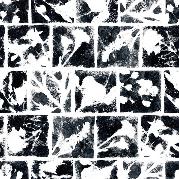 Fototapeta Abstract floral seamless pattern. An imprint of wildflowers.