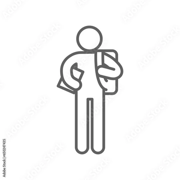 Obraz Freshman student with backpack line icon. High school pupil, rucksack. schoolchildren logo College newcomer International student editable stroke vector illustration design