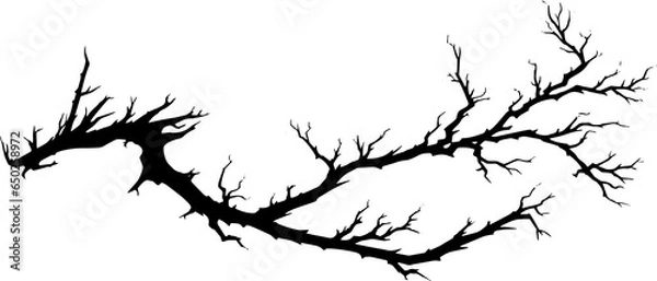 Obraz Silhouette of dry branch  decorated background comic scene by dry ink with isolate transparent background generated AI