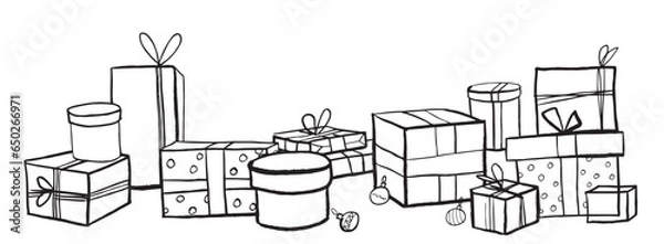 Obraz Hand drawn gift boxes  on white background. Coloring page. Vector EPS 10 vector 