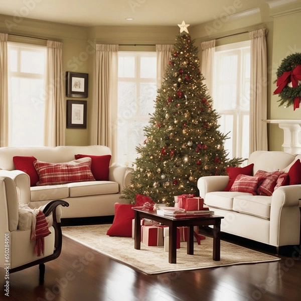 Fototapeta living room with christmas tree