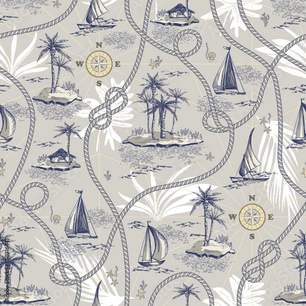Fototapeta Cartography Seamless Pattern. Vacation Vector Background.