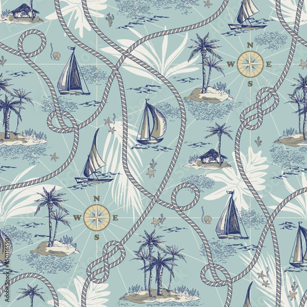 Fototapeta Cartography Seamless Pattern. Vacation Vector Background.