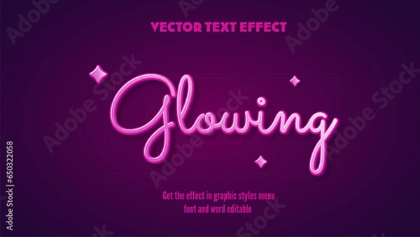 Fototapeta Editable text effect glowing, shiny glossy concept, neon light text
