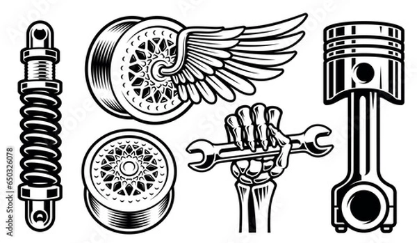 Fototapeta Set of vector auto parts illustrations