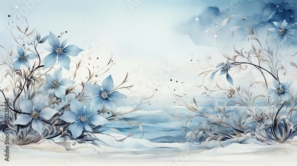 Obraz Elegant Snowflake Border - winterwonderland blue and white ice blue