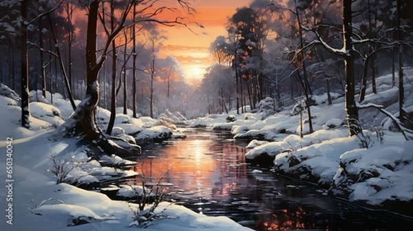 Obraz Enchanting Winter Forest with Snow-Covered Pines - Painting