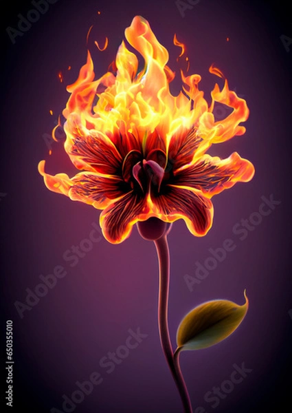 Obraz orange flower on fire with dark background burning flower