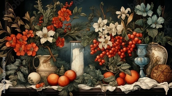 Fototapeta Nostalgic Christmas Stocking Pattern