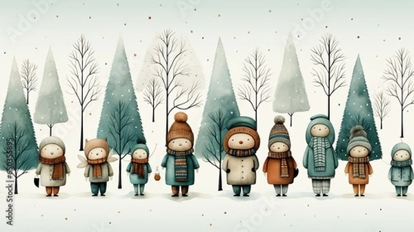 Fototapeta Cute Christmas Characters Pattern