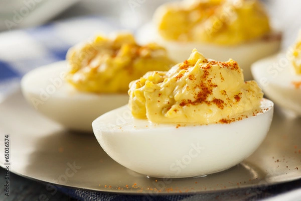 Fototapeta Healthy Deviled Eggs as an Appetizer