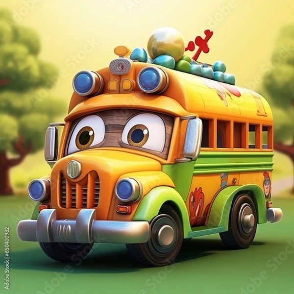 Fototapeta Cartoon cute school bus