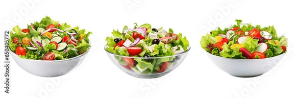 Obraz A set of three Yummy salad bowls isolated on a transparent background