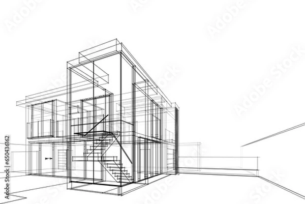 Fototapeta House building sketch 3d rendering 