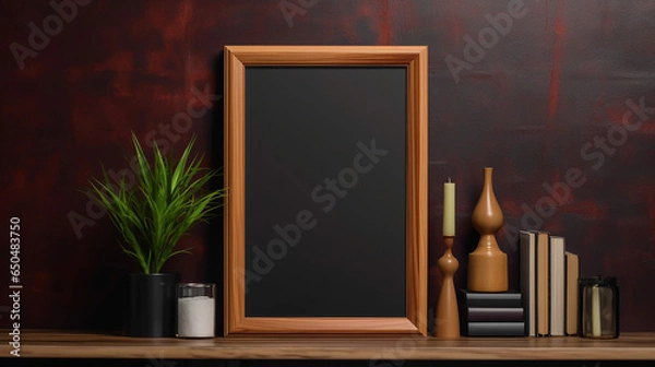 Fototapeta Classic Wood on Dark Panel Vertical Photo Frame Mockup