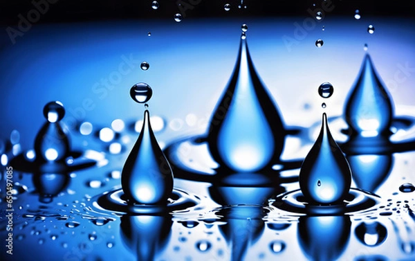 Fototapeta Waves of water drops falling to the surface of the water water droplets spread Blue background and lights
