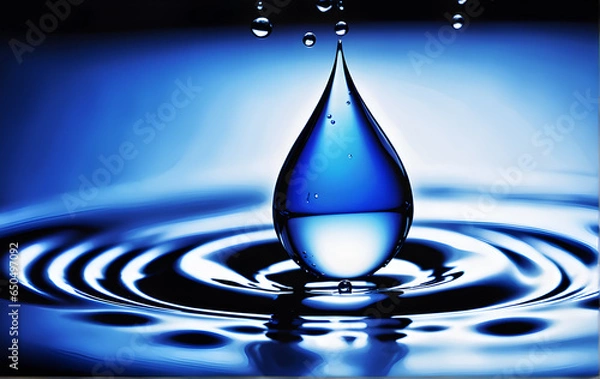 Obraz Waves of water drops falling to the surface of the water water droplets spread Blue background and lights