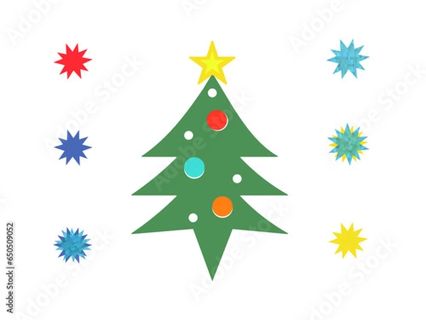 Fototapeta シンプルなクリスマスツリーと星のイラストセット