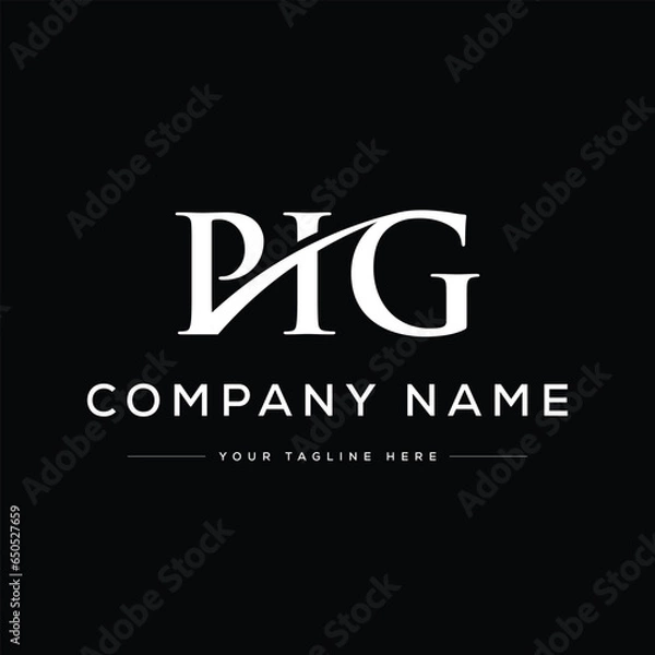 Fototapeta Modern Monogram Letter PIG Logo Design. Black and White Logo. Usable for Business Logos. Flat Vector Logo Design Template