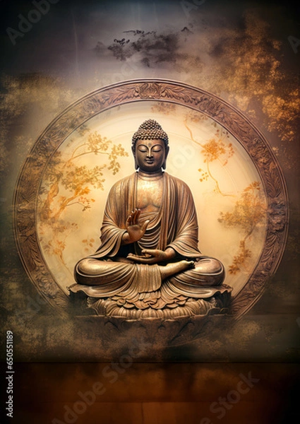 Obraz buddha statue in lotus position. buddha day poster
