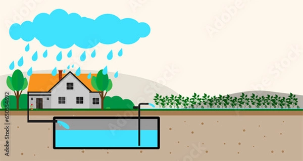 Obraz water harvesting concept Rainwater is collected from a rooftop water save concept vector