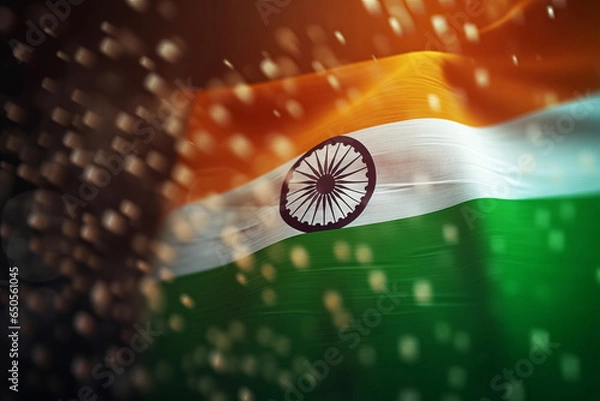 Obraz 3D Render Minimalist India flag bokeh background with minimalist symbol, Generative AI