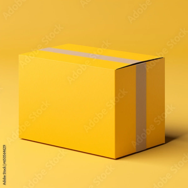 Obraz Cardboard box in yellow background