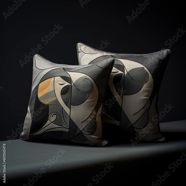 Obraz two grey cushions on a dark background 