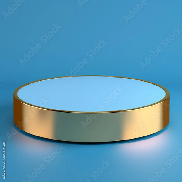 Obraz circular golden base on a blue background for placing objects