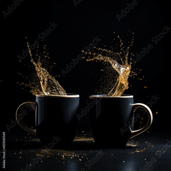 Obraz two white mugs on dark background 