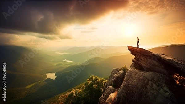 Fototapeta Alone man standing in amazing location,motivation images,nature alone motivation