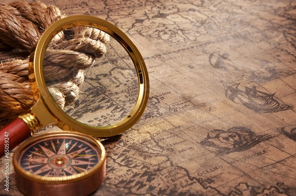 Obraz map and magnifying glass