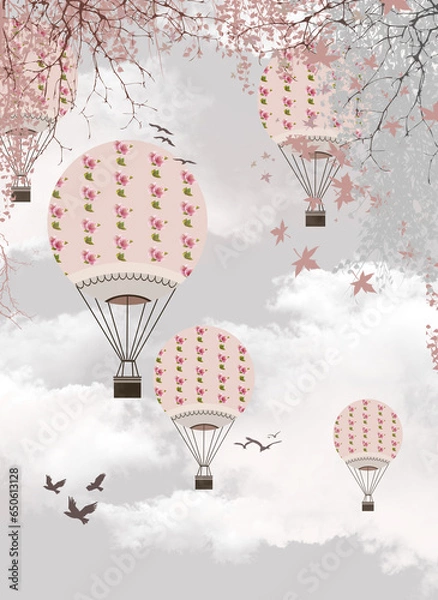 Fototapeta soft pink balloons on a light grey background of the sky