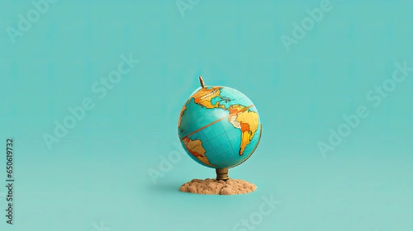 Fototapeta Glowing Globe with Wire frame latitude and longitude lines, Blue Global Business, copy space