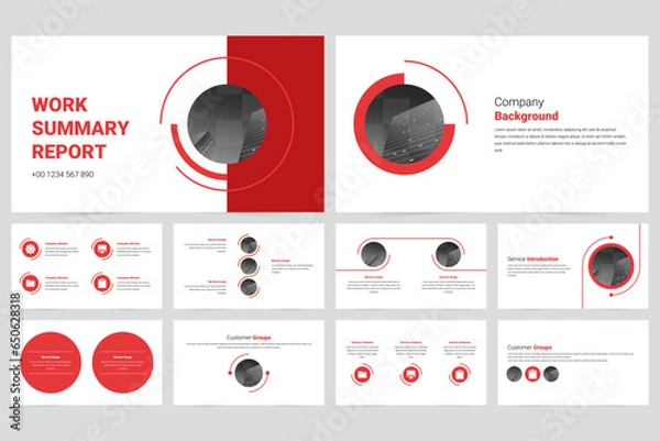 Obraz Red modern business work report slide presentation template