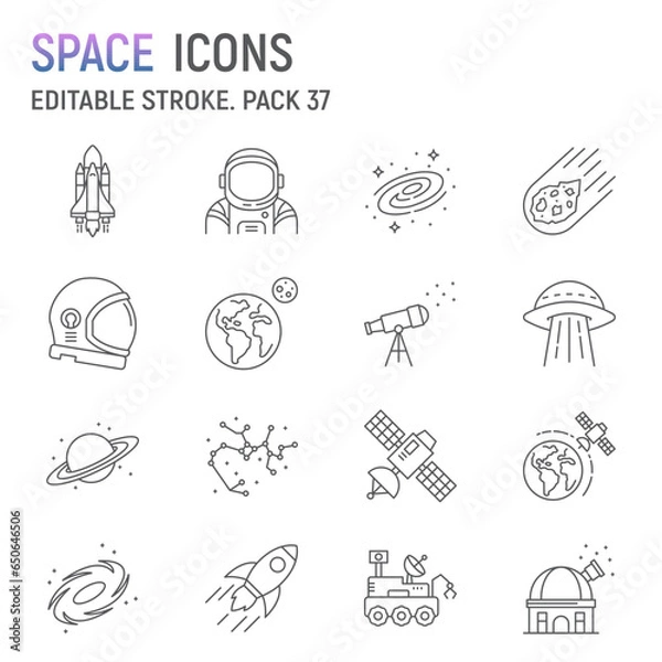 Fototapeta Space line icon set, astronomy collection, vector graphics, logo illustrations, space vector icons, planets signs, outline pictograms, editable stroke