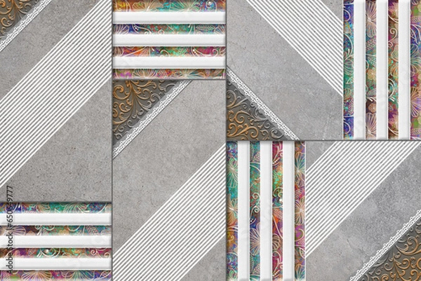 Obraz Digital Wall Tile Decor For interior Home or Rustic Ceramic wall tile Design, Heavily Mixed Wall Art Decor For Home, wallpaper, linoleum, textile, background