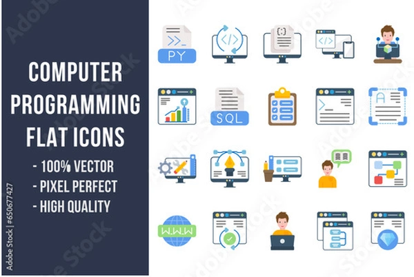 Fototapeta Computer Programming Flat Icons
