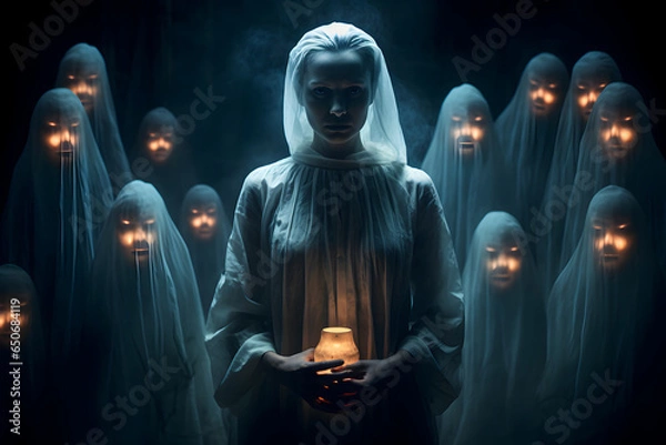 Fototapeta Surreal Halloween Ghosts: Haunting 3:2 Images  - Ethereal Spirits and Dreamlike Magic