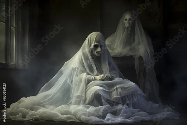 Fototapeta Surreal Halloween Ghosts: Haunting 3:2 Images  - Ethereal Spirits and Dreamlike Magic