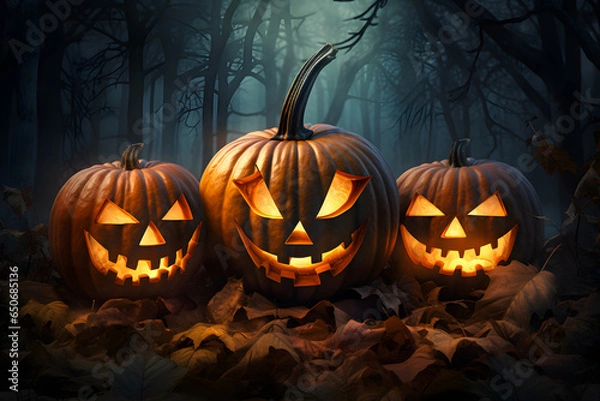 Fototapeta Halloween Pumpkin Magic: Enchanting 3:2 Images - Glowing Jack-o'-Lanterns and Autumn Charm