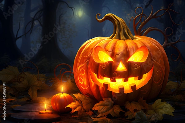 Fototapeta Halloween Pumpkin Magic: Enchanting 3:2 Images - Glowing Jack-o'-Lanterns and Autumn Charm