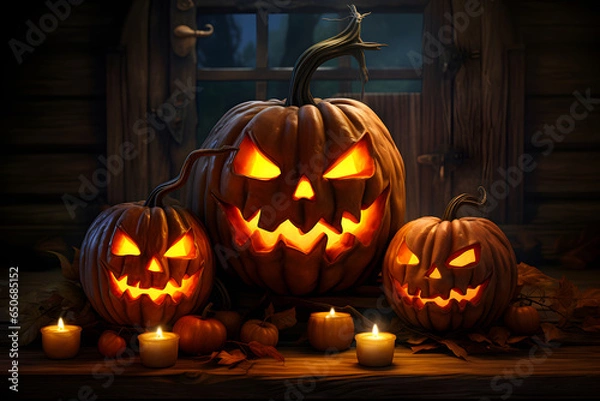 Fototapeta Halloween Pumpkin Magic: Enchanting 3:2 Images - Glowing Jack-o'-Lanterns and Autumn Charm