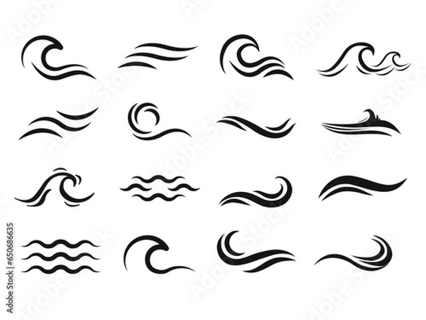 Obraz Vector line icon set with simple doodle wave. Illustration Can be edited again.