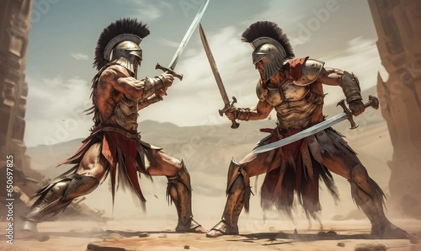 Obraz Fight of two Roman soldiers. Digital art.