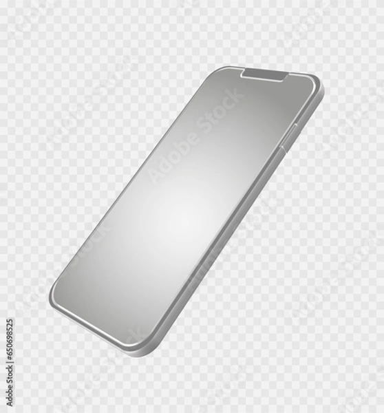 Fototapeta Smartphone mockup in rotated position. Mobile phone in perspective view. Template for presentation 3D realistic device. Vector illustration for banner, flyer, business card on transparent background.