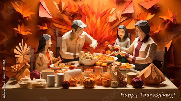 Obraz Origami Thanksgiving Dinner Poster