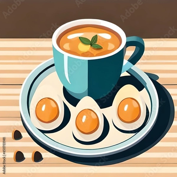 Fototapeta cup of tea with eggs