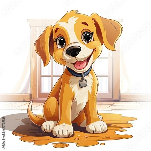 Fototapeta Cute Dog in cartoon style on a white background