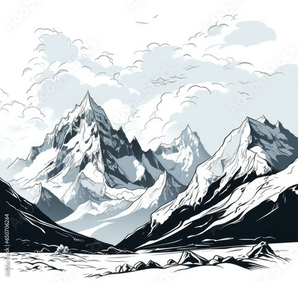 Fototapeta Towering Mountain in cartoon style on a white background
